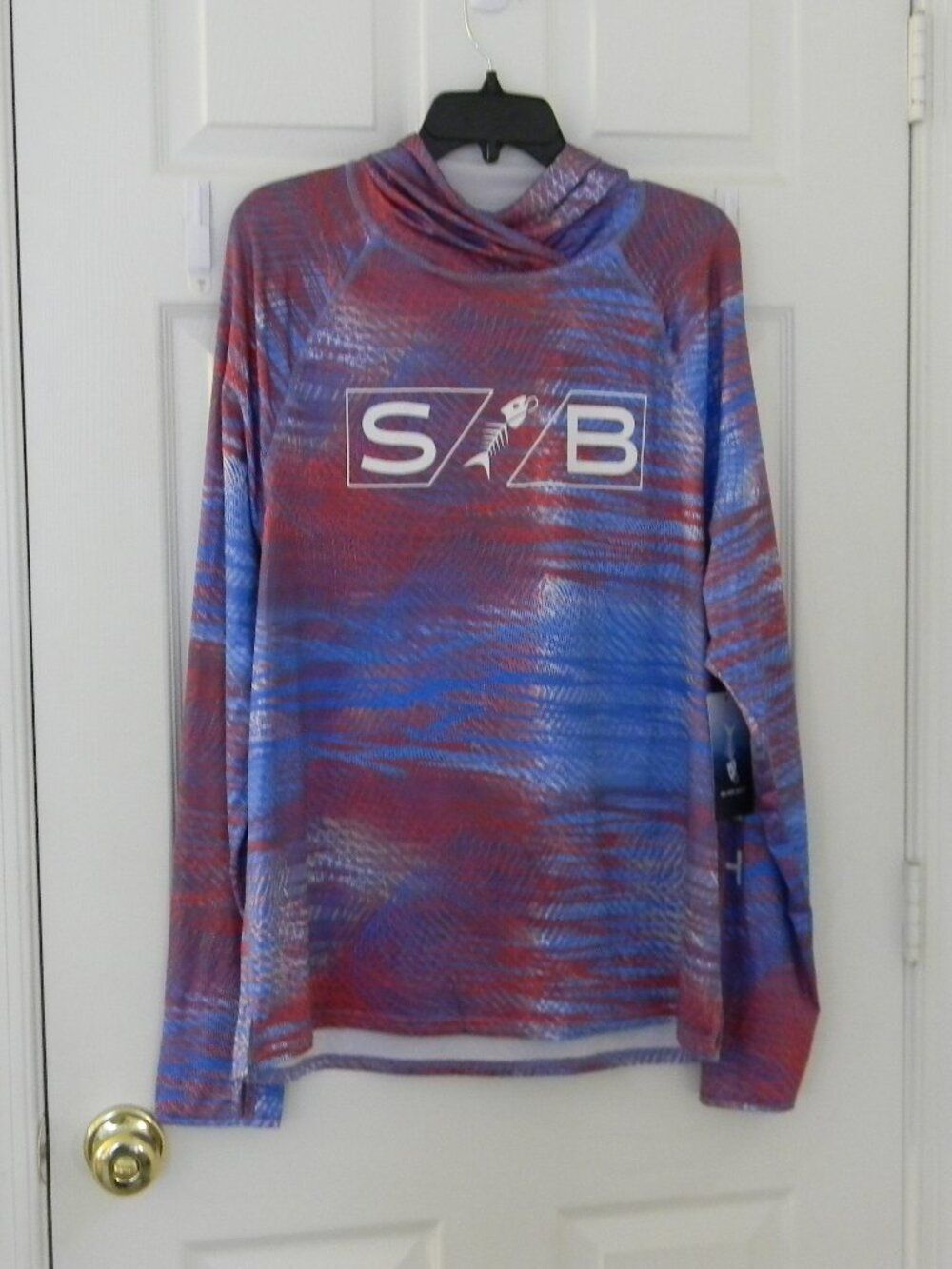 Silver Bait Sun Shirt Red Blue Patriotic Hoodie Moisture Wick UPF50+ Sz M NWT